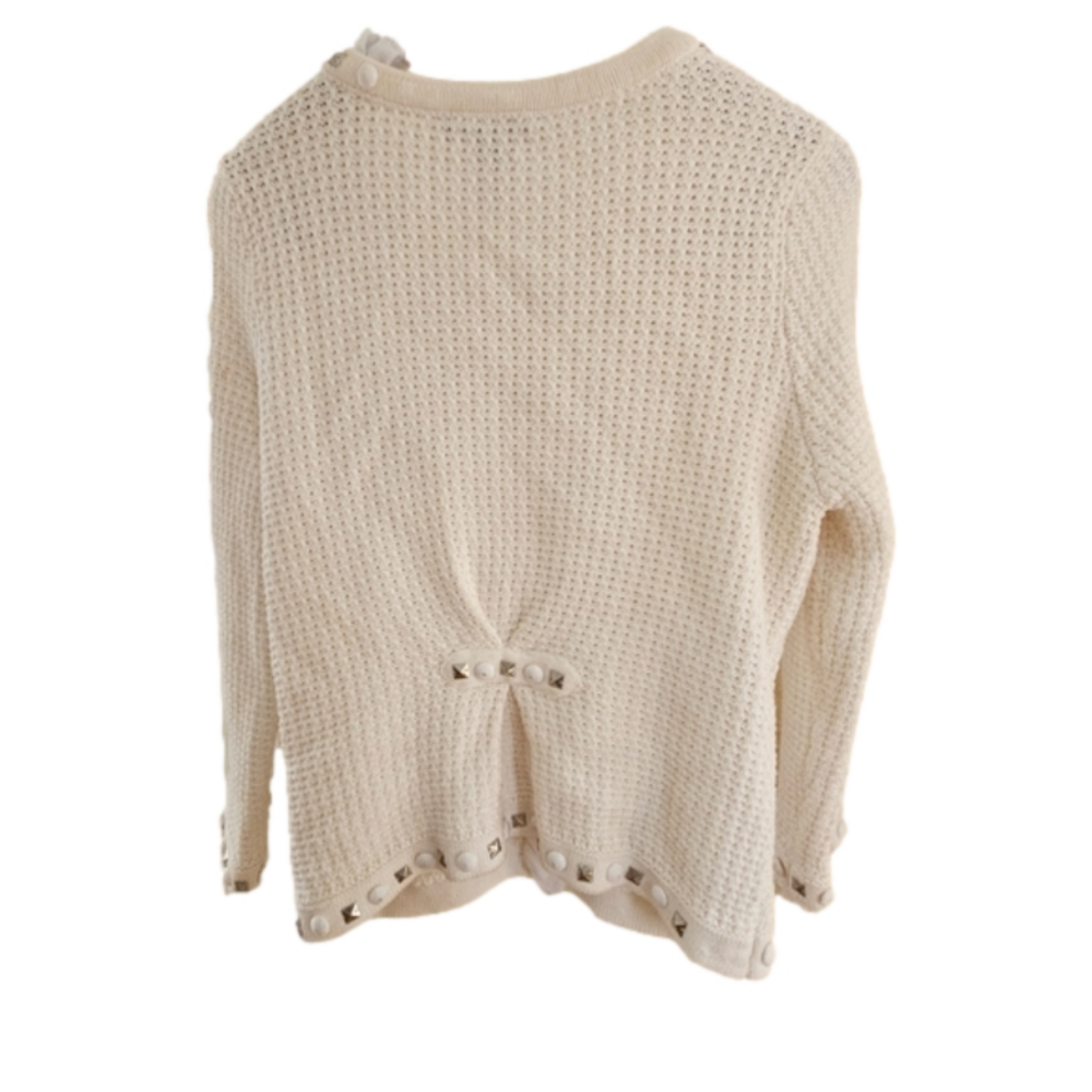 White House Black Market Cream Ruffle/Jewel Detail  Sweater Cardigan-Size Medium - Picture 12 of 12